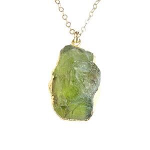 Artisan Raw Peridot Nugget Gold Foil Pendant Necklace 19 1/4"